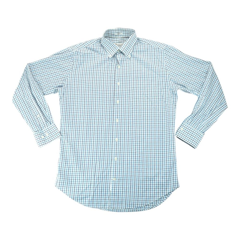 PETER MILLAR Size M 100% Cotton Plaid Blue/Purple Mens Button Up Shirt Medium